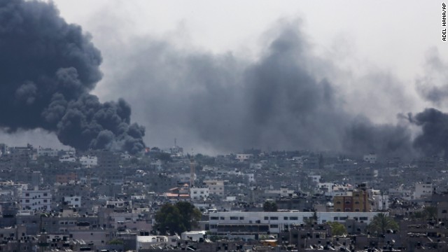 Smoke rises after an Israeli missile hit Shaja'ia on July 20. 