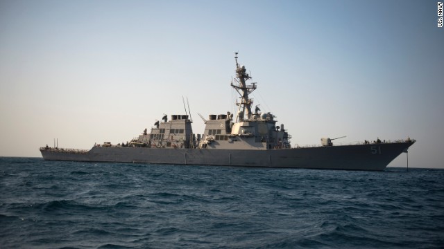 The guided missile destroyer USS Arleigh Burke, operating in the Red Sea, launched Tomahawk cruise missiles against ISIS targets in the first of three waves of attacks. The ship has a displacement of 8,373 tons and carries a crew of 370. It is part of the U.S. 5th Fleet.