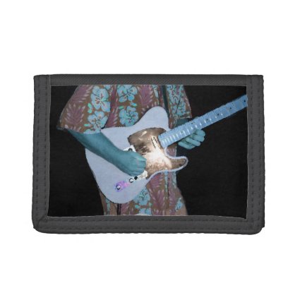 guitar player painting blue neat abstract musician tri-fold wallets