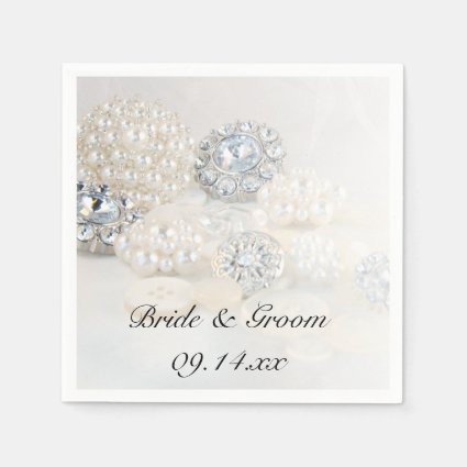 Pearl and Diamond Buttons Wedding Paper Napkin