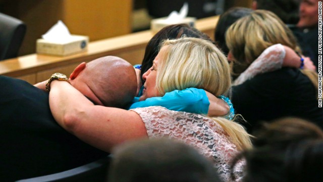 Alexander's family and friends react after Arias was found guilty of first-degree murder on May 8.