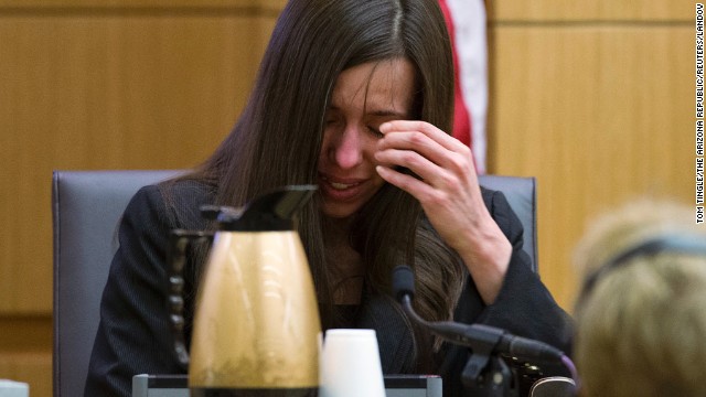 Arias breaks down on February 28 after being asked by Martinez if she was crying when she stabbed Alexander and slit his throat.