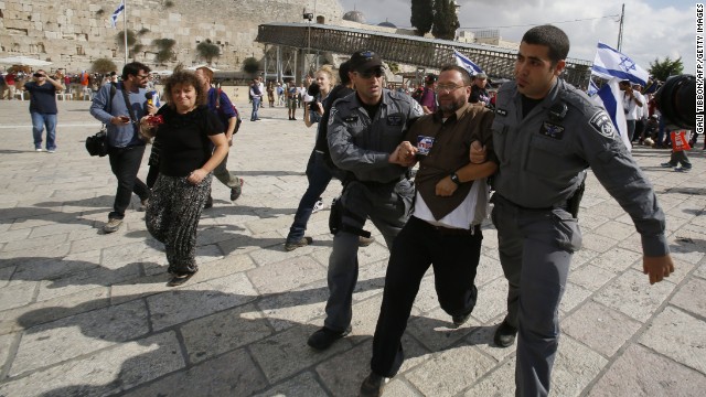 Israeli police detain activist Noam Federman after he tried to enter the Temple Mount on Thursday, October 30. The closing of the holy site -- the first in more than a decade -- infuriated Palestinians, with a spokesman for Palestinian President Mahmoud Abbas calling it a "declaration of war."