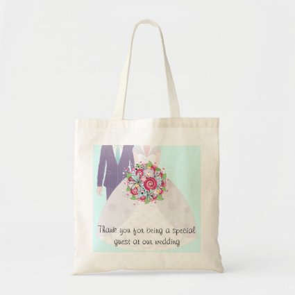 Turquoise and Pink Wedding Bride and Groom Budget Tote Bag