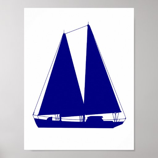 Navy Blue On White Coastal Decor Sailboat Poster