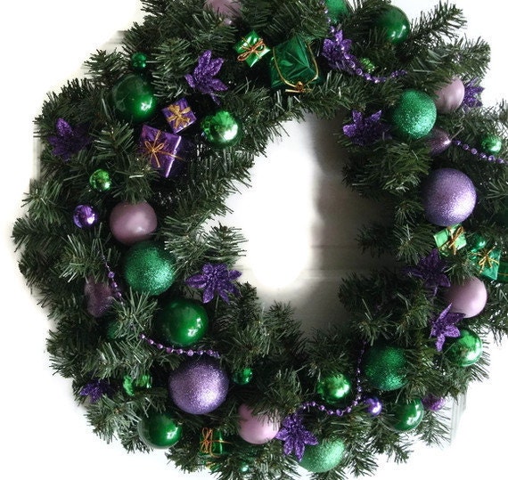 Purple & Green wreath 22 inch - Holiday Wreath - Christmas