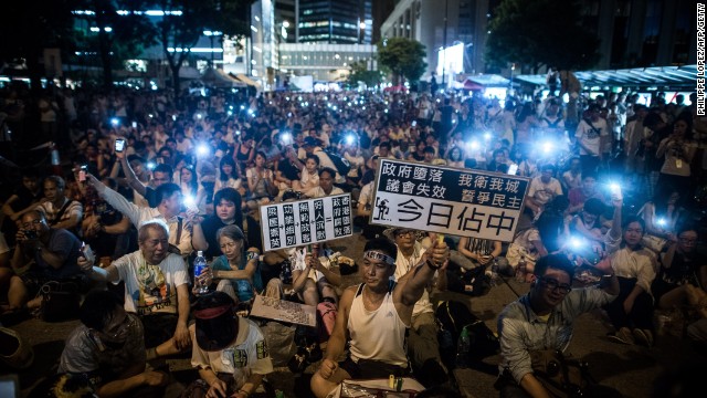 Demonstrators staged a sit-in on Chater Road in Central district after the march.