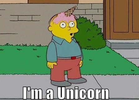 "I'm a unicorn": Screenshot of Ralph with an ice cream cone on his forehead from The Simpsons TV show.