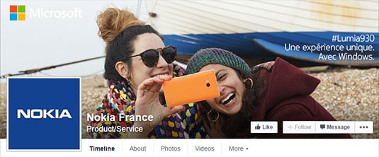 Screenshot of Nokia France's Facebook page showing Windows Phone branding changes