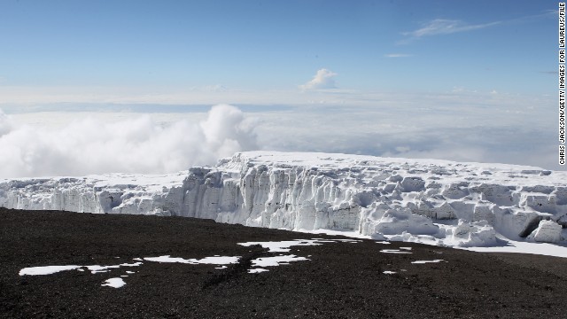 <strong>Mountain glaciers: </strong>The snows capping majestic Mount Kilimanjaro, Africa's highest peak, once inspired Ernest Hemingway. Now they're in danger of melting away altogether. Studies suggest that if the mountain's snowcap continues to evaporate at its current rate, it could be gone in 15 years. Here, a Kilimanjaro glacier is viewed from Uhuru Peak in December 2010.