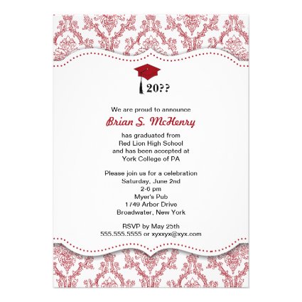 Red Damask graduation high school college plans Personalized Announcement