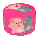 Cute Black and White Cartoon Pigs Round Pouf