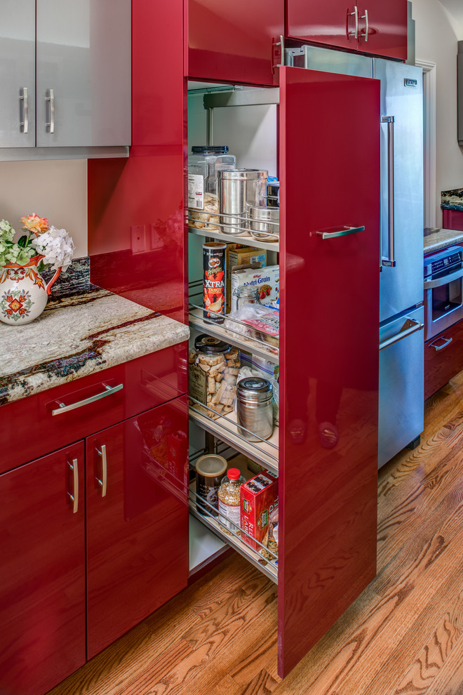 Ultra Contemporary, Red, High Gloss Kitchen, Designed By: Cynthia Collins