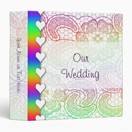 Rainbow Lace and Hearts Wedding Vinyl Binders