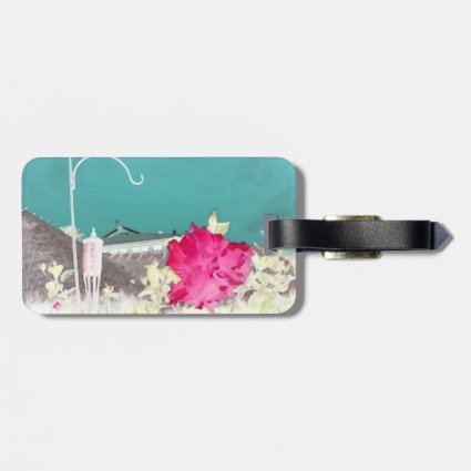 hook hibiscus flower painting invert teal pink luggage tag