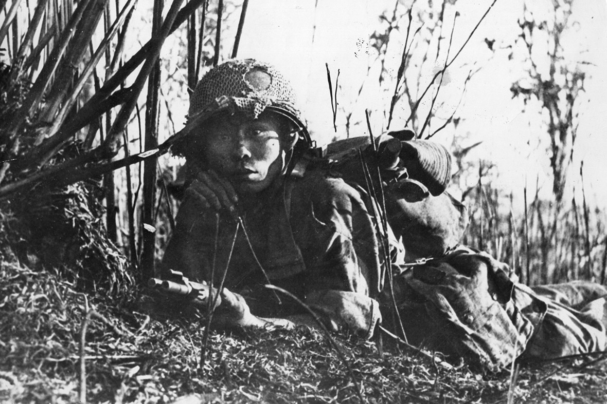A Vietnamese parachutist appears shell-shocked during the fighting in the Dien Bien Phu area