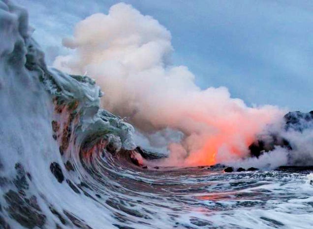 Extremely dangerous lava surf photography is completely worth the risk