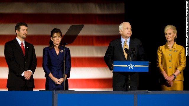 Sarah Palin and her husband, Todd, join Republican presidential candidate Sen. John McCain and his wife Cindy as McCain concedes the presidential race to Democrat Barack Obama in November 2008.