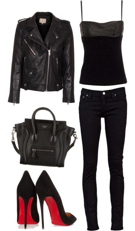 Fashion blog All black by officialnat featuring a black moto...