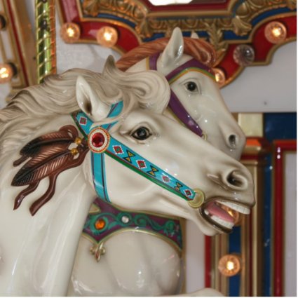 White carousel horse with blue bridle picture cut out