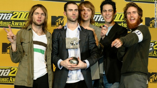 Maroon 5 poses with their award for "Best New Act" after the 2004 MTV Europe Music Awards in Rome.