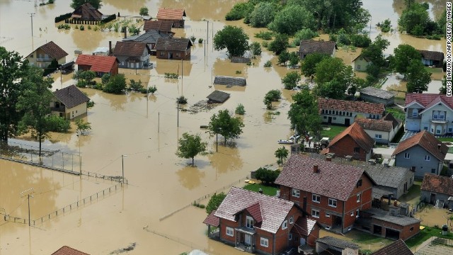 An aerial photo shows the flooding in Brcko, Bosnia, on May 18. 
