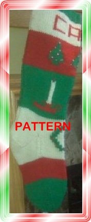 Tree, Candle & Wreath Knit Christmas Stocking Pattern