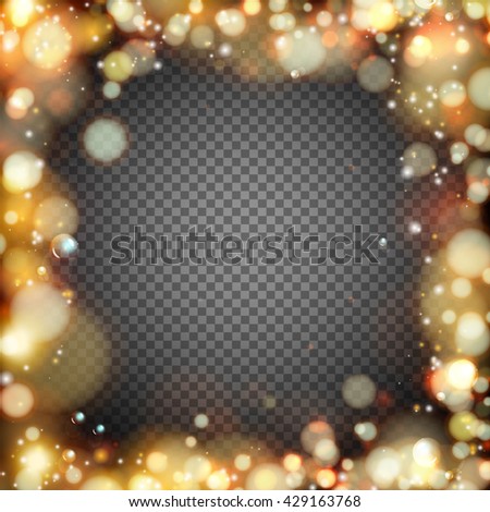 Lights on dark background with bokeh effect. Abstract vector background. Transparent backdrop.