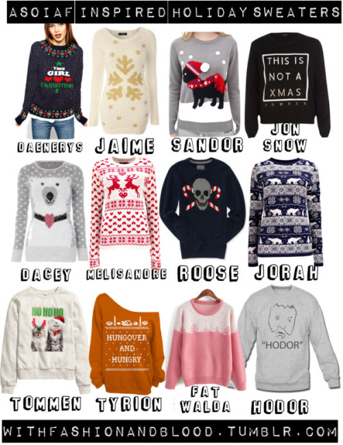 Assorted asoiaf inspired holiday sweaters by withfashionandblood...