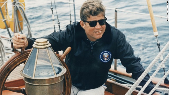 Like many members of the Kennedy familly, President John F. Kennedy loved sailing and was frequently photographed at sea with his wife, young children and other relatives. Here the 35th president sails in Rhode Island's Narragansett Bay in 1962.
