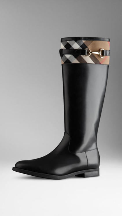 House Check Detail Riding Boots by Burberry...