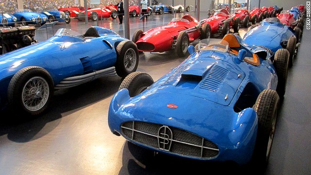 The Cite de l'Automobile holds more than 430 cars collected by the Schlumpf brothers. Among them are this Grand Prix racing lineup led by the Bugatti Type 251.