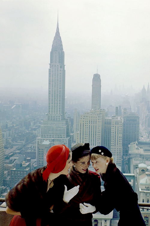 Models photographed by Norman Parkinson on top of the Conde Nast...