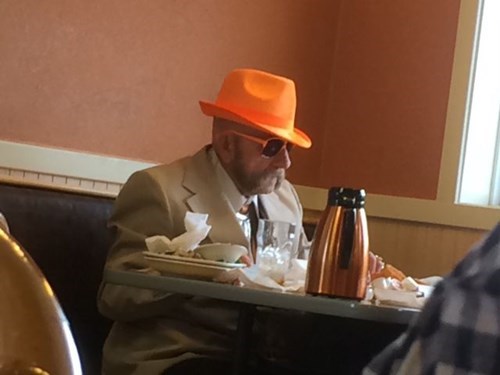 orange,sunglasses,poorly dressed,fedora,g rated