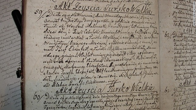 During an earlier trip, the author visited Poland and was able to look through a family history records book. 