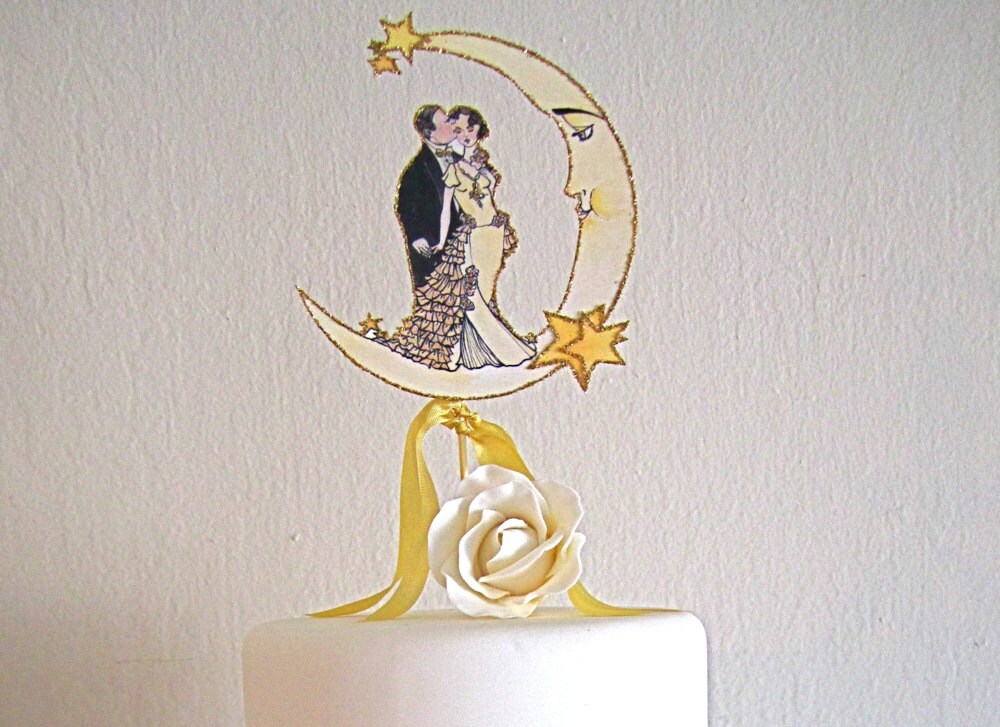 Moon Wedding Cake Topper - Deco - Featured in Brides Magazine - Gold Glitter