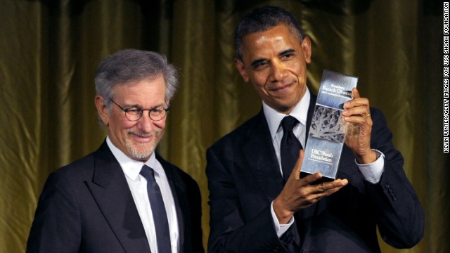 Obama headlined a 2010 fundraiser for congressional Democrats, hosted by Steven Spielberg and Barbra Streisand. In this photo from May of this year, Obama accepts the USC Shoah Foundation's Ambassadors for Humanity Award from Spielberg.