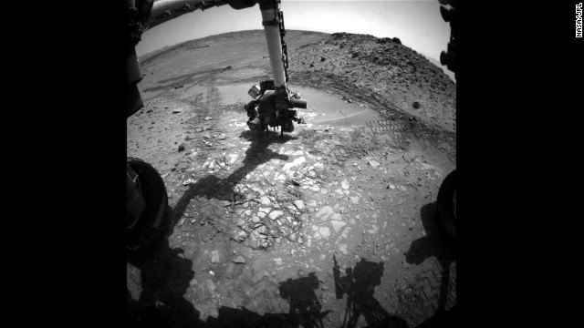 This image shows the Curiosity Mars rover doing a test drill on a rock dubbed "Bonanza King" to see if it would be a good place to dig deeper and to take a sample. Curiosity is the most advanced rover ever built, and is seeking to see if Mars is, or ever was, habitable for life forms.