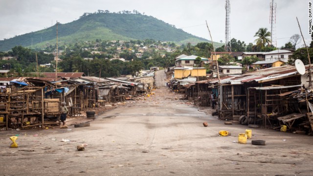 A market area stands empty September 19 in Freetown.