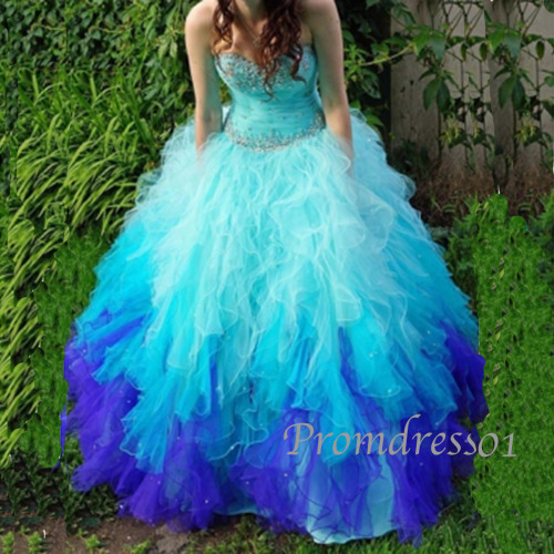qpromdress: 2015 blue beaded sweetheart prom dress