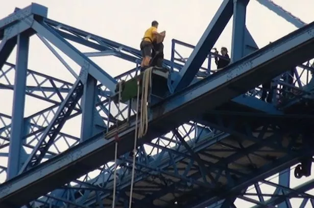 Carl Hutchinson jumps off the Transporter Bridge