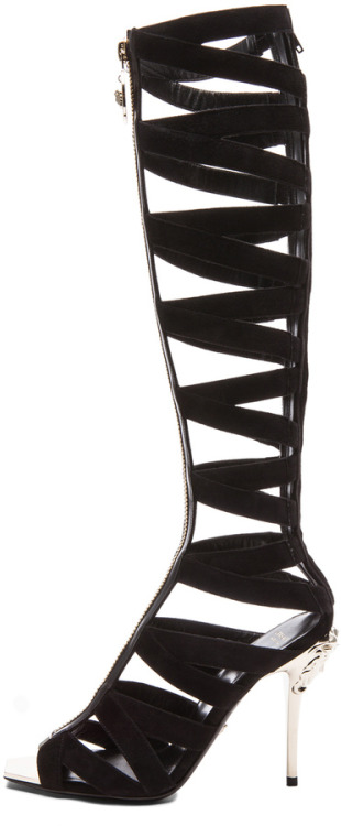 VERSACE Suede Gladiator Heels in Black by Versace...