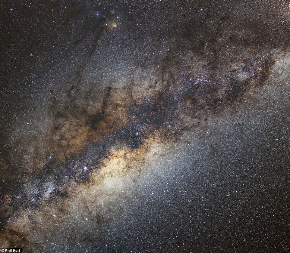 Phil Hart won the 'wide-field' category with his 'Dusty Hearty of the Milky Way' images. 'This is a perfectly simple rendition of the Milky Way using an off-the-shelf camera and a standard 50mm lens. However, the quality of the result is outstanding, especially the colour balance and stunning detail'