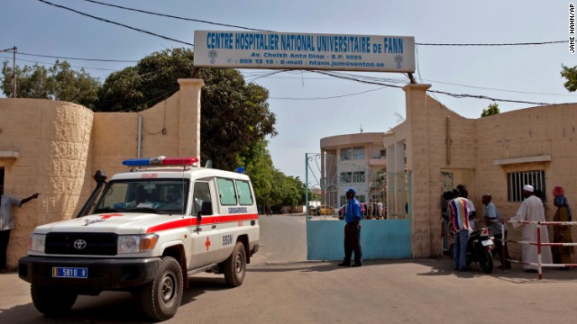 A ambulance leaves the University Hospital Fann in Dakar, Senegal, were a man was being treated for symptoms of the Ebola virus on Friday, August 29.