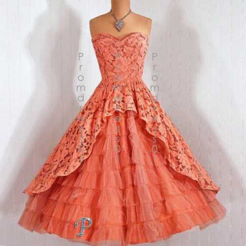 2015 orange lace retro short prom dress