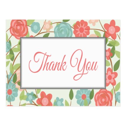 Thank You Floral Pink, Red & Blue Flower Post Card