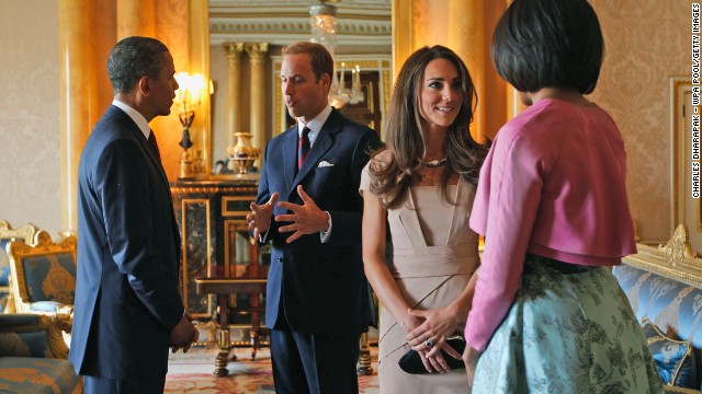 U.S. President Barack Obama and first lady Michelle Obama meet with the royal couple at Buckingham Palace on May 24, 2011.