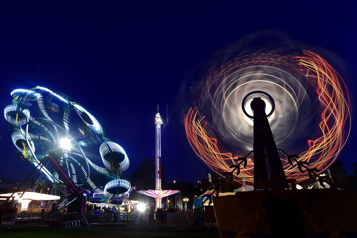 Carnival rides whirl in Monterrey Park, California, east of Los Angeles
