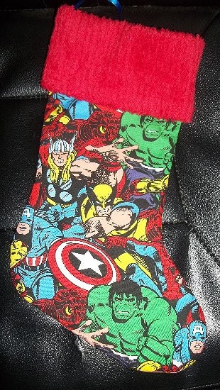 The Avengers and Chenille Handmade Christmas Stocking featuring The Hulk, Thor, Captain America and more with FREE US SHIPPING