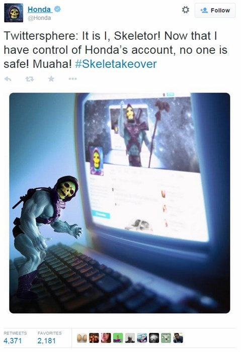 Skeletor Takes Over Honda's Twitter Feed, Because What Social Media REALLY Needed Was More Crushing Insults and Loincloths